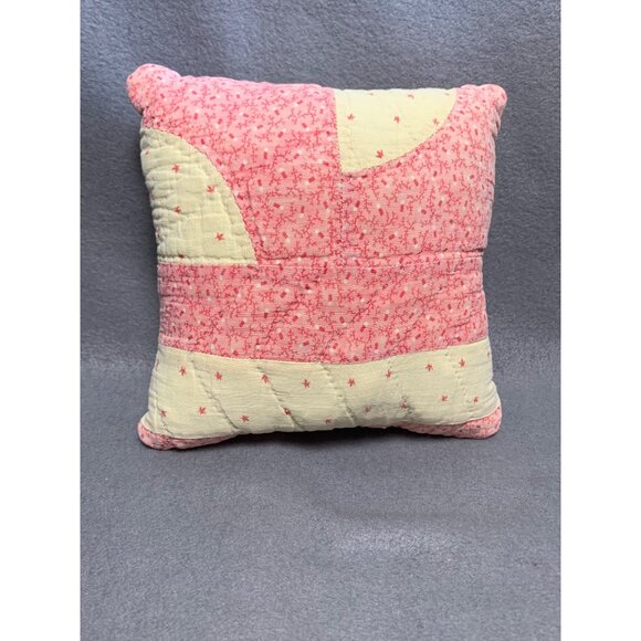 Vintage Handmade Pink & Cream Patchwork Pillow - 7" x 7" Quilted Throw Cushion - Picture 5 of 8